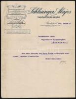 1912 Schlesinger Alajos vasnagykereskedő, díszes fejléces levél hivatalos ügyben