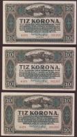 1920. 10K (3x) egymásutáni, ill. kevés ugrású sorszámokkal T:I,I-