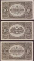 1920. 10K (3x) egymásutáni, ill. kevés ugrású sorszámokkal T:I,I-