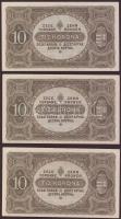 1920. 10K (3x) egymásutáni, ill. kevés ugrású sorszámokkal T:I,I-