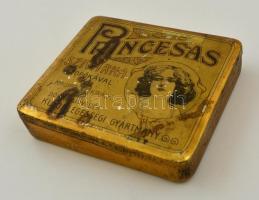 Princesas fém szivarka doboz, üres, kopásnyomokkal, 8x9x2 cm