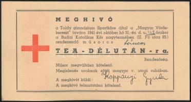 1941 Meghívó vöröskeresztes teadélutánra, bélyegzőkkel