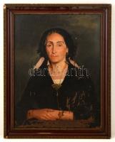 Jelzés nélkül: Biedermeier hölgy portré. Olaj,vászon, sérült, keretben, 65×50 cm