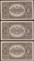 1920. 10K (3x) egymásutáni, ill. kevés ugrású sorszámokkal T:I,I-