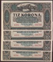 1920. 10K (4x) egymásutáni, ill. kevés ugrású sorszámokkal T:I,I-