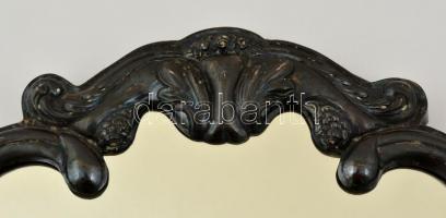 Antik ezüst (Ag.) borítású toilette tükör, fa hátlappal, jelzett (1865), mesterjeggyel, támasztóréss...