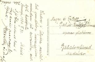 Somorja, Somorin, Samoryn; utcakép a templommal, Szentháromság szobor. M. Kranzinger kiadása / stree...