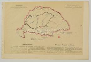 cca 1920 Műtrágyargyárak Magyarországon 1913-ban, a Magyarország gazdasági térképekben kiadványból, magyar és francia magyarázó szöveggel, a trianoni határok feltüntetésével, 26,5×37,5 cm
