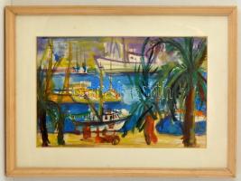 Kováts Nagy Ira (1921-): Split. Akvarell, papír, jelzett, üvegezett keretben, 34×54 cm