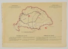 cca 1920 Kőolajfinomítógyárak Magyarországon 1913-ban, a Magyarország gazdasági térképekben kiadványból, magyar és francia magyarázó szöveggel, a trianoni határok feltüntetésével, 26,5×37,5 cm