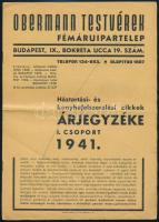 1941 Obermann Testvérek fémáruipartelep árjegyzéke, 12 p.