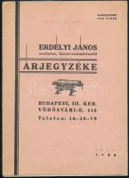 1938 Erdélyi János asztalos, faszerszámkészítő árjegyzéke, 8 p.