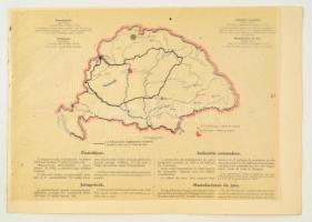cca 1920 Pamutgyárak, jutagyárak Magyarországon 1913-ban, a Magyarország gazdasági térképekben kiadványból, magyar és francia magyarázó szöveggel, a trianoni határok feltüntetésével, 26,5×37,5 cm