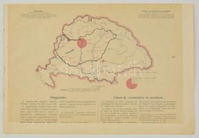 cca 1920 Gépgyárak Magyarországon 1913-ban, a Magyarország gazdasági térképekben kiadványból, magyar és francia magyarázó szöveggel, a trianoni határok feltüntetésével, 26,5×37,5 cm