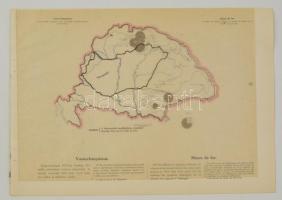 cca 1920 Vasércbányászat Magyarországon 1913-ban, a Magyarország gazdasági térképekben kiadványból, magyar és francia magyarázó szöveggel, a trianoni határok feltüntetésével, 26,5×37,5 cm