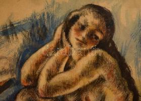 Marsovszkyné Szirmai Ilona (1896-1945): Modell 1924. Üllő női akt. Akvarell, tus, jelzett, üvegezett...