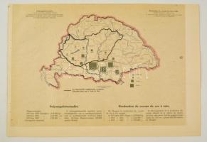 cca 1920 Selyemgubótermelés megyénként 1913 -ban, a "Magyarország gazdasági térképekben" kiadványból, magyar és francia magyarázó szöveggel, a trianoni határok feltüntetésével, 26,5×37,5 cm