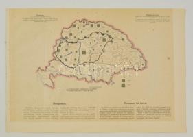 cca 1920 Burgonyatermelés megyénként 1913-ban, a Magyarország gazdasági térképekben kiadványból, magyar és francia magyarázó szöveggel, a trianoni határok feltüntetésével, 26,5×37,5 cm