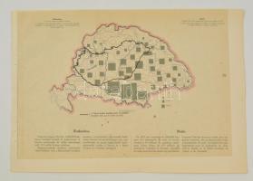 cca 1920 Kukoricatermelés megyénként 1913-ban, a "Magyarország gazdasági térképekben" kiadványból, magyar és francia magyarázó szöveggel, a trianoni határok feltüntetésével, 26,5×37,5 cm