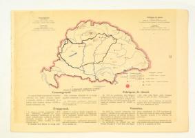 cca 1920 Cementgyárak Magyarországon 1913-ban, a Magyarország gazdasági térképekben kiadványból, magyar és francia magyarázó szöveggel, a trianoni határok feltüntetésével, 26,5×37,5 cm