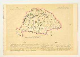 cca 1920 Árpatermesztés Magyarországon megyénként 1913-ban, a Magyarország gazdasági térképekben kiadványból, magyar és francia magyarázó szöveggel, a trianoni határok feltüntetésével, 26,5×37,5 cm