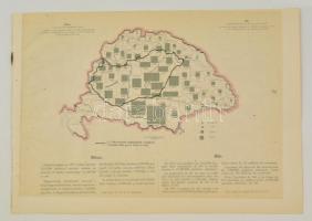 cca 1920 Búzatermesztés Magyarországon megyénként 1913-ban, a Magyarország gazdasági térképekben kiadványból, magyar és francia magyarázó szöveggel, a trianoni határok feltüntetésével, 26,5×37,5 cm