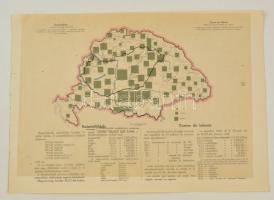 cca 1920 A szántóföldek nagysága, a Magyarország gazdasági térképekben kiadványból, magyar és francia magyarázó szöveggel, a trianoni határok feltüntetésével, 26,5×37,5 cm
