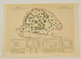 cca 1920 A szántóföldek nagysága, a "Magyarország gazdasági térképekben" kiadványból, magyar és francia magyarázó szöveggel, a trianoni határok feltüntetésével, 26,5×37,5 cm