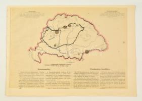 cca 1920 Széntermelés Magyarországon 1913-ban, a Magyarország gazdasági térképekben kiadványból, magyar és francia magyarázó szöveggel, a trianoni határok feltüntetésével, 26,5×37,5 cm