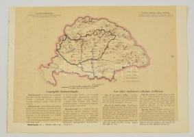 cca 1920 A legrégibb kultúrtelepek, a Magyarország gazdasági térképekben kiadványból, magyar és francia magyarázó szöveggel, a trianoni határok feltüntetésével, 26,5×37,5 cm