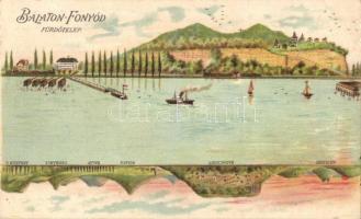 Fonyód, Balatonfonyód; Fürdőtelep. Fejjel-lefelé is fordítható litho képeslap / upside-down reversible litho postcard