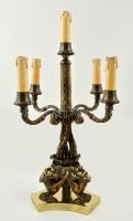 Faun fejes bronz elektromos (öt izzós) asztali kandeláber, működik, jelzés nélkül, m: 54 cm /  Bronze table candelier, h: 54 cm