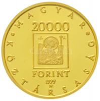 1999. 20.000Ft Au "Államalapítás 1000. évfordulója" tanúsítvánnyal, sérült tokban (7,02g/0...