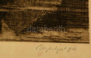 Bajor Ágost (1892-1958): Rakpart. Rézkarc, papír, jelzett, 28×22 cm