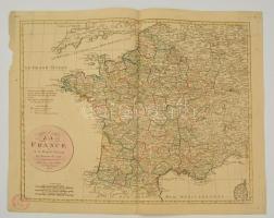 Franciaország térképe az 1790-es reform után. Jean Walch: Le Royaume de France en 83 departs suivant les decrets de 1790. Augsbourg, F. M. Nagyméretű színezett rézmetszetű térkép. / Map of France.. Large colored etching.64x53 cm