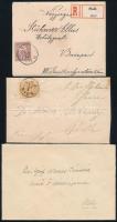 cca 1900-1930 Kis papírrégiség tétel: 3 db személyes levél viaszpecséttel, 2 db boríték okmánybélyeggel