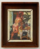 Perlrott jelzéssel: Női akt háttal. Olaj, karton, üvegezett keretben, 21×16 cm