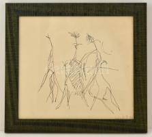 Szántó Piroska (1913-1998): Virágok 1962. Tus, papír, jelzett, üvegezett keretben, 30×33 cm