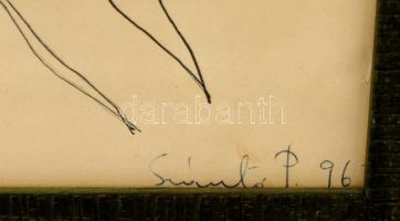 Szántó Piroska (1913-1998): Virágok 1962. Tus, papír, jelzett, üvegezett keretben, 30×33 cm