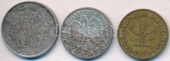 Vegyes: Lengyelország 1935. 2Zl Ag + NSZK 1950J 10pf + Románia 1942. 200L Ag T:2,2-
Mixed: Poland 1...