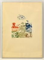 Ifj. Würtz Ádám (1957-):  Ideje, hogy... Színes rézkarc, papír, jelzett, üvegezett kertben, 27×22 cm