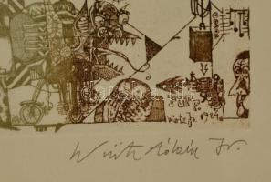 Ifj. Würtz Ádám (1957-):  Ideje, hogy... Színes rézkarc, papír, jelzett, üvegezett kertben, 27×22 cm