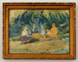 Irányi István (1889-1971): Tűzimádók a Freiwaldban 1923. Akvarell, papír, jelzett, üvegezett keretben, 23×31 cm