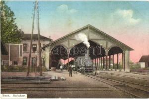 Sziszek, Sisak; Kolodvor. S. Jünkera / Bahnhof / railway station with locomotive (fl)