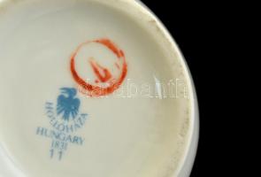 Hollóházi virágmintás porcelán váza és ékszertartó dobozka, matricás, kis kopásnyomokkal, jelzett, 2...