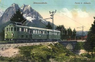 Mittenwaldbahn, Partie b. Schmölz. Wilhelm Stempfle / railway line with train