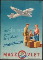 cca 1950 MASZOVLET személyszállítás, villamos plakát, jelzett (B. M.) 23x16,5 cm