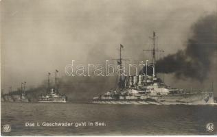 Das I. Geschwader geht in See. Photogr. u. Verlag Gebr. Lempe. Kaiserliche Marine / German Navy, The 1st squadron went to sea