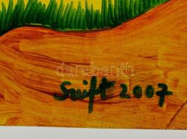 Szeift Béla (1944-2012): A fűre ülni szabad, olaj, vászon, jelzett, 45,5×32,5 cm