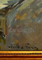 Zórád Géza (1896-1959): Gőzhajók a Dunán, olaj, farost, jelzett, díszes keretben, 38,5×47,5 cm